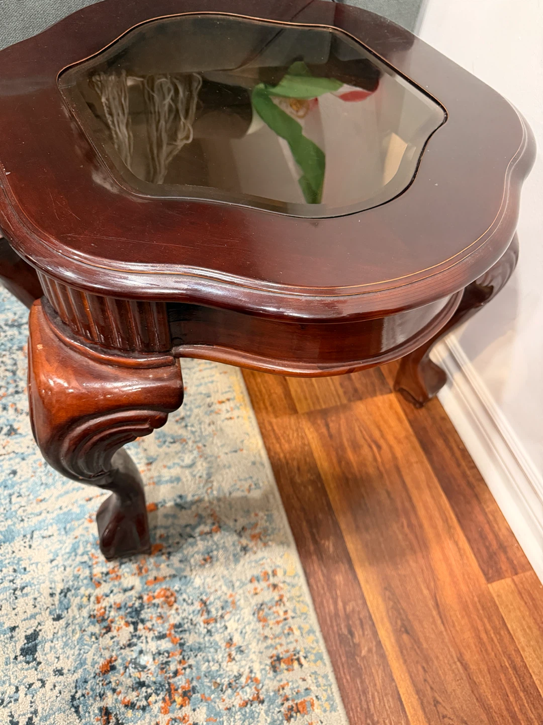 Wooden accent table with glass top - photo 2