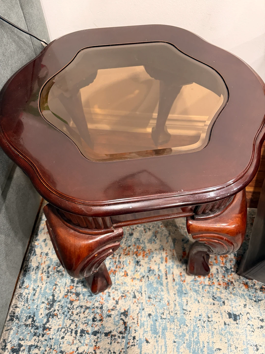 Wooden accent table with glass top - photo 5