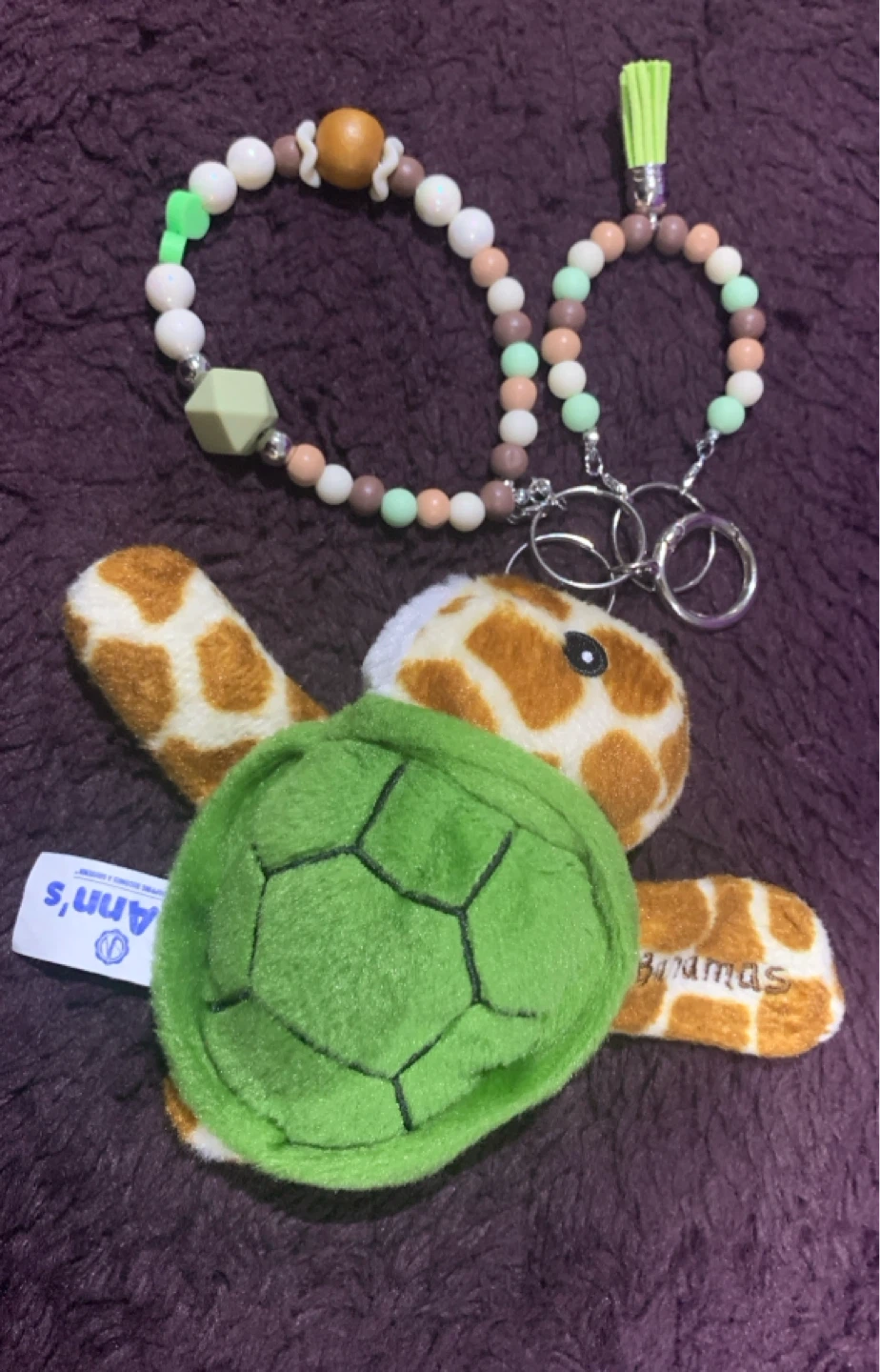 Ann's "Bahamas" Plush Turtle Keychain with Beaded Strap