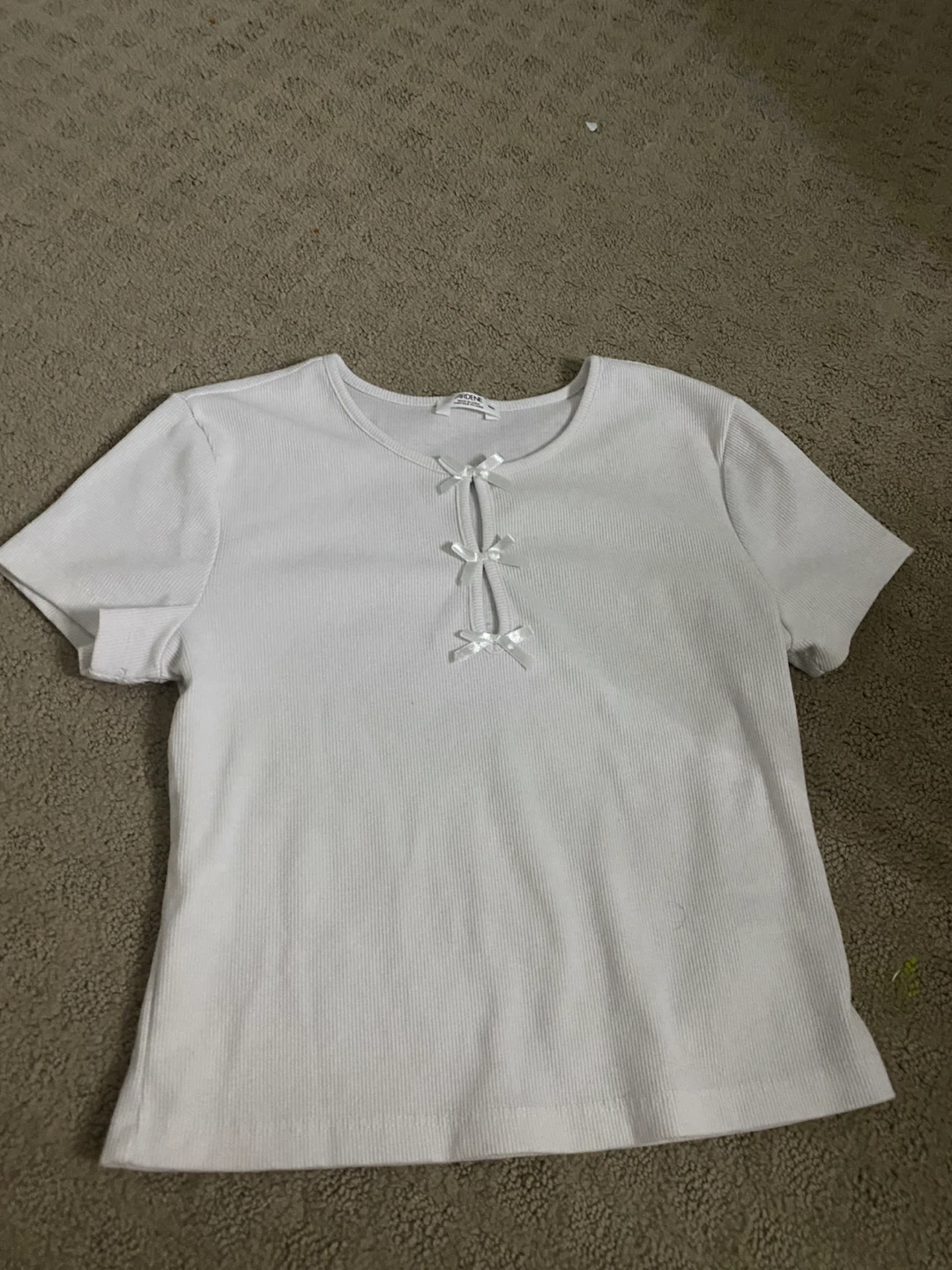 White Short Sleeve Bow Detail Ribbed Top brand new🤍