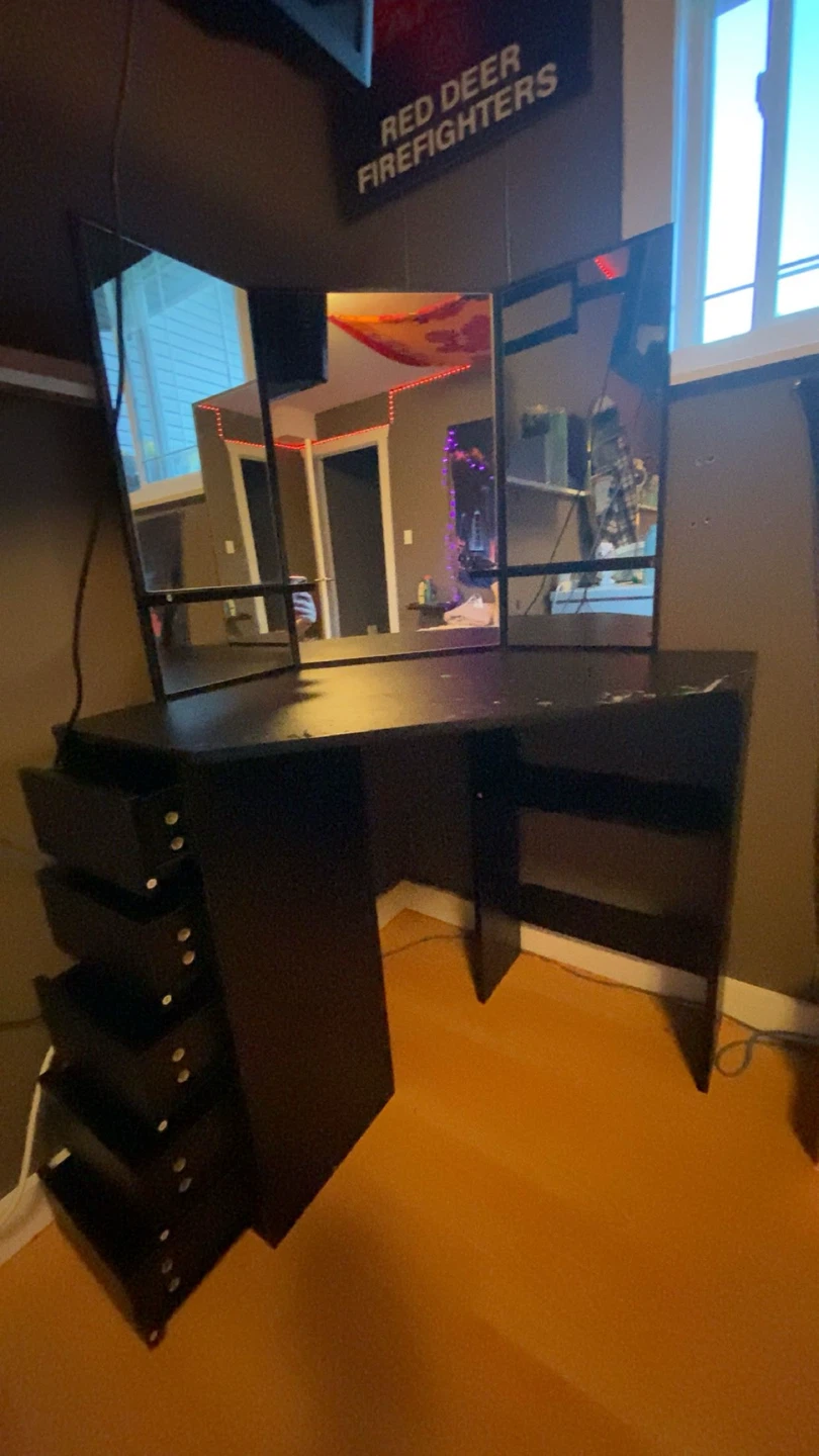 Black Vanity Desk with Tri-fold Mirror - photo 2