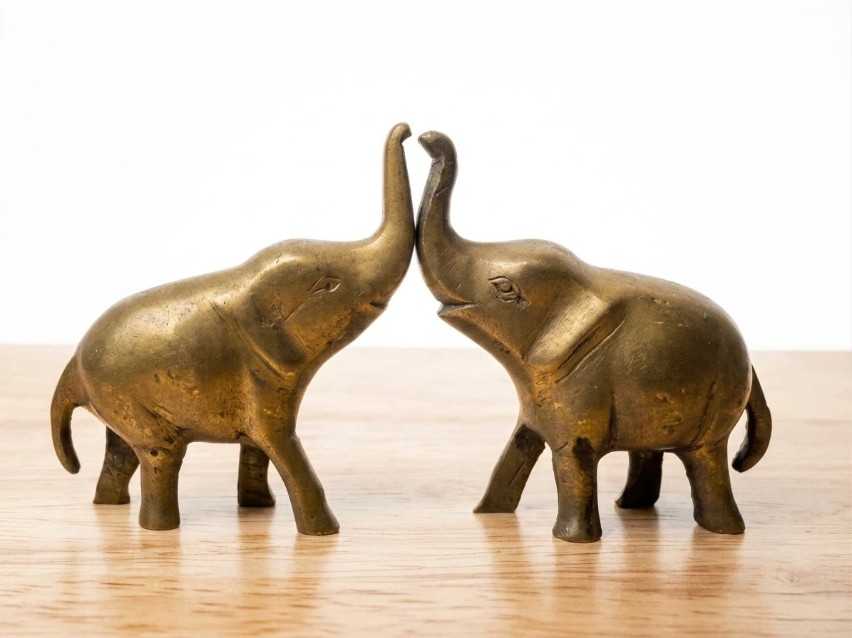 Pair of Vintage Brass Elephant Figurines