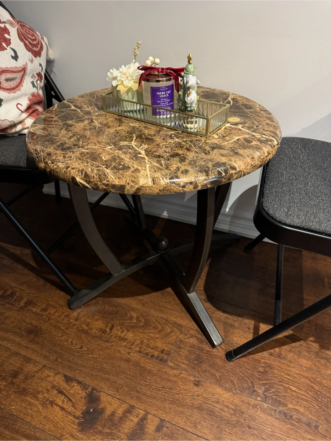 Round Marble Look Accent Table