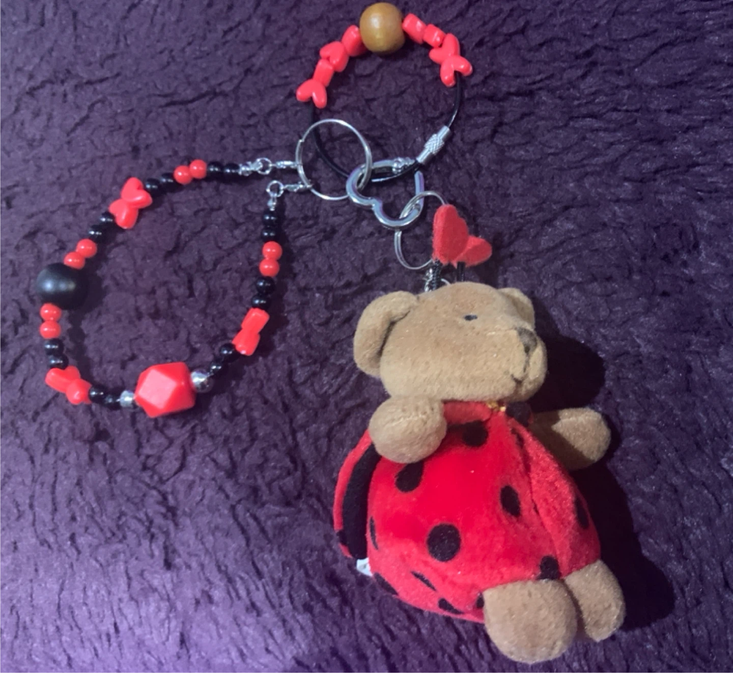 Teddy Bear Charm Keychain with Beaded Bracelet