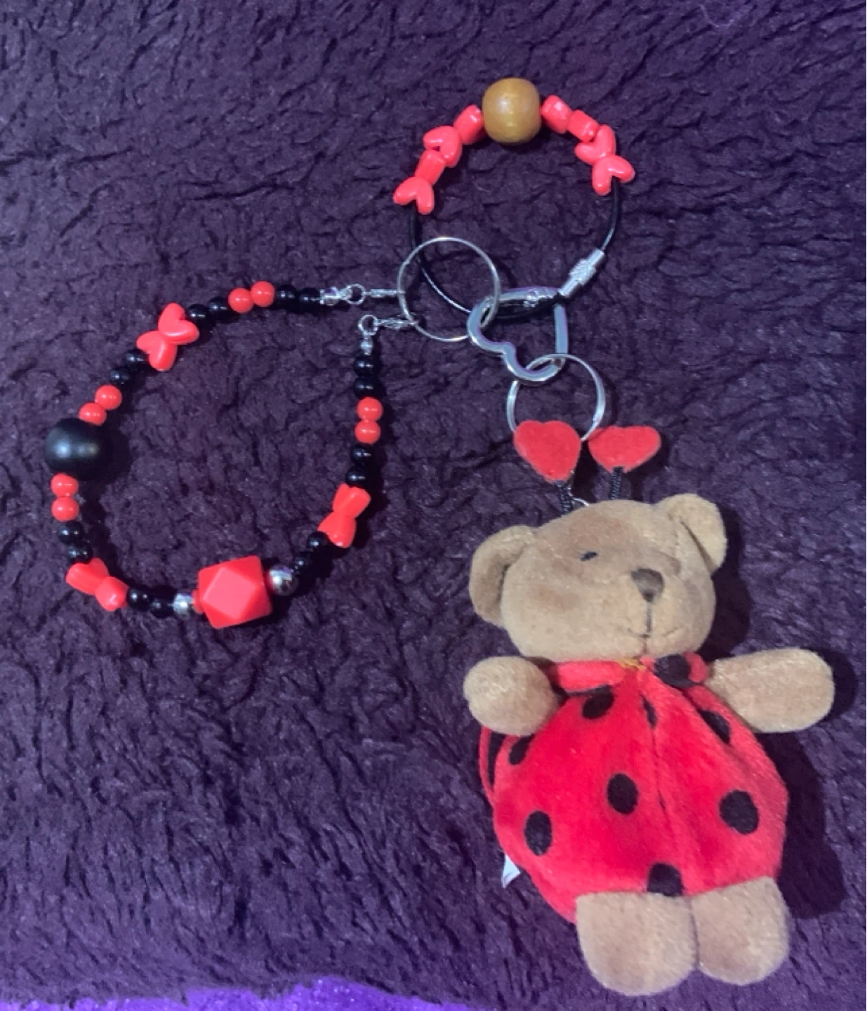 Teddy Bear Charm Keychain with Beaded Bracelet - photo 2