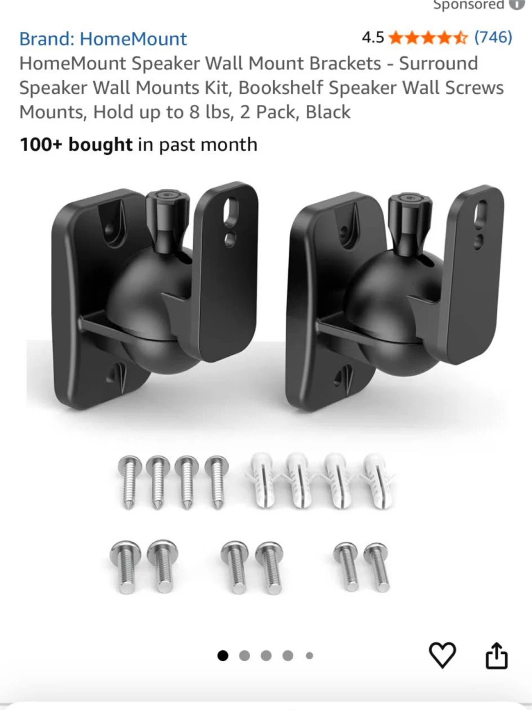 HomeMount Speaker Wall Mount Brackets - 2 Pack, Black