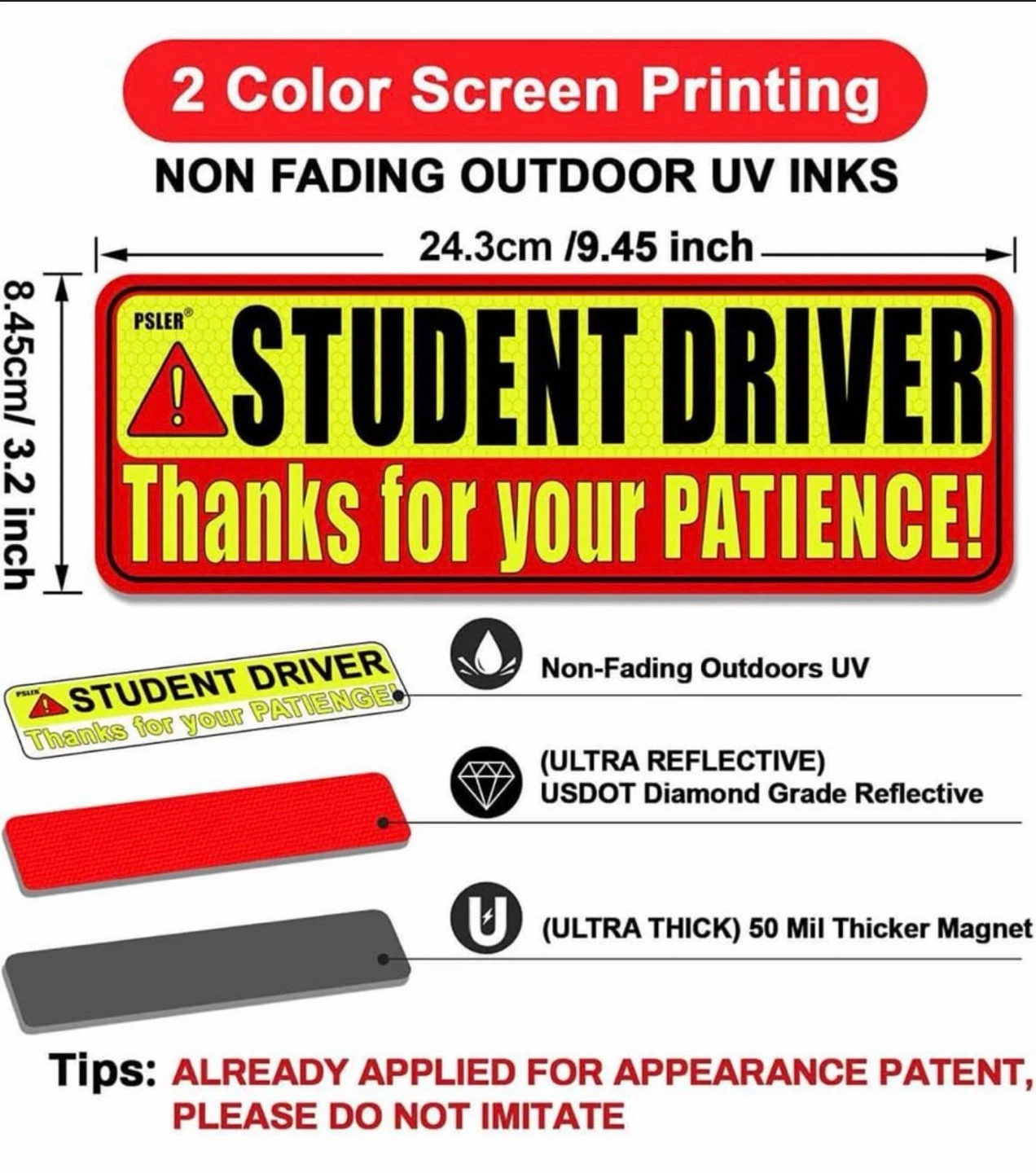 Student Driver Sign - Reflective & Magnetic - photo 2