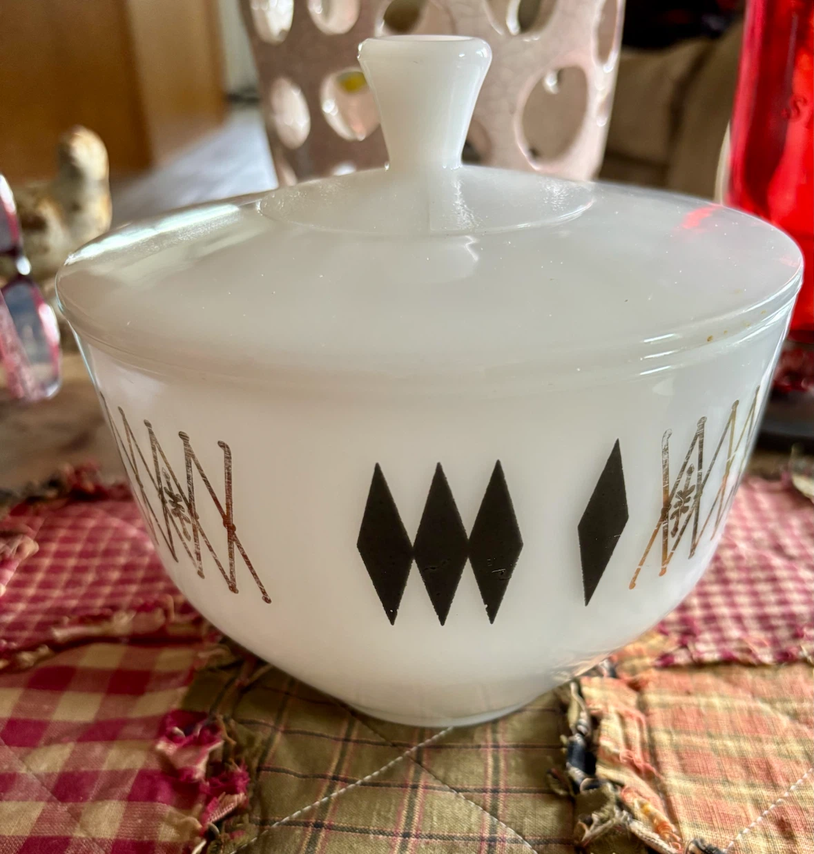 Vintage Federal Glass Milk Glass Bowl with Lid