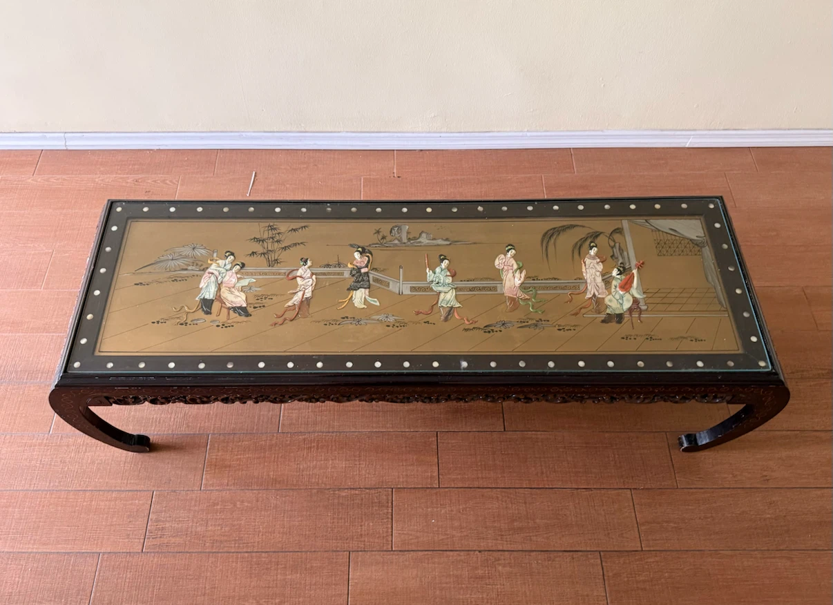 Vintage Chinese Chinoiserie Carved Wood Coffee Table
