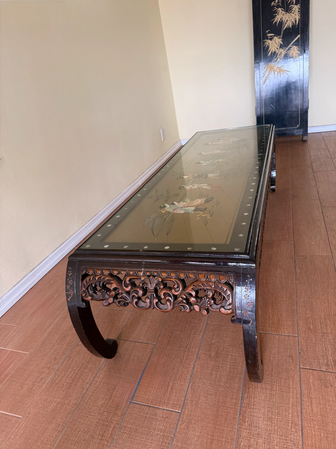 Vintage Chinese Chinoiserie Carved Wood Coffee Table - photo 3