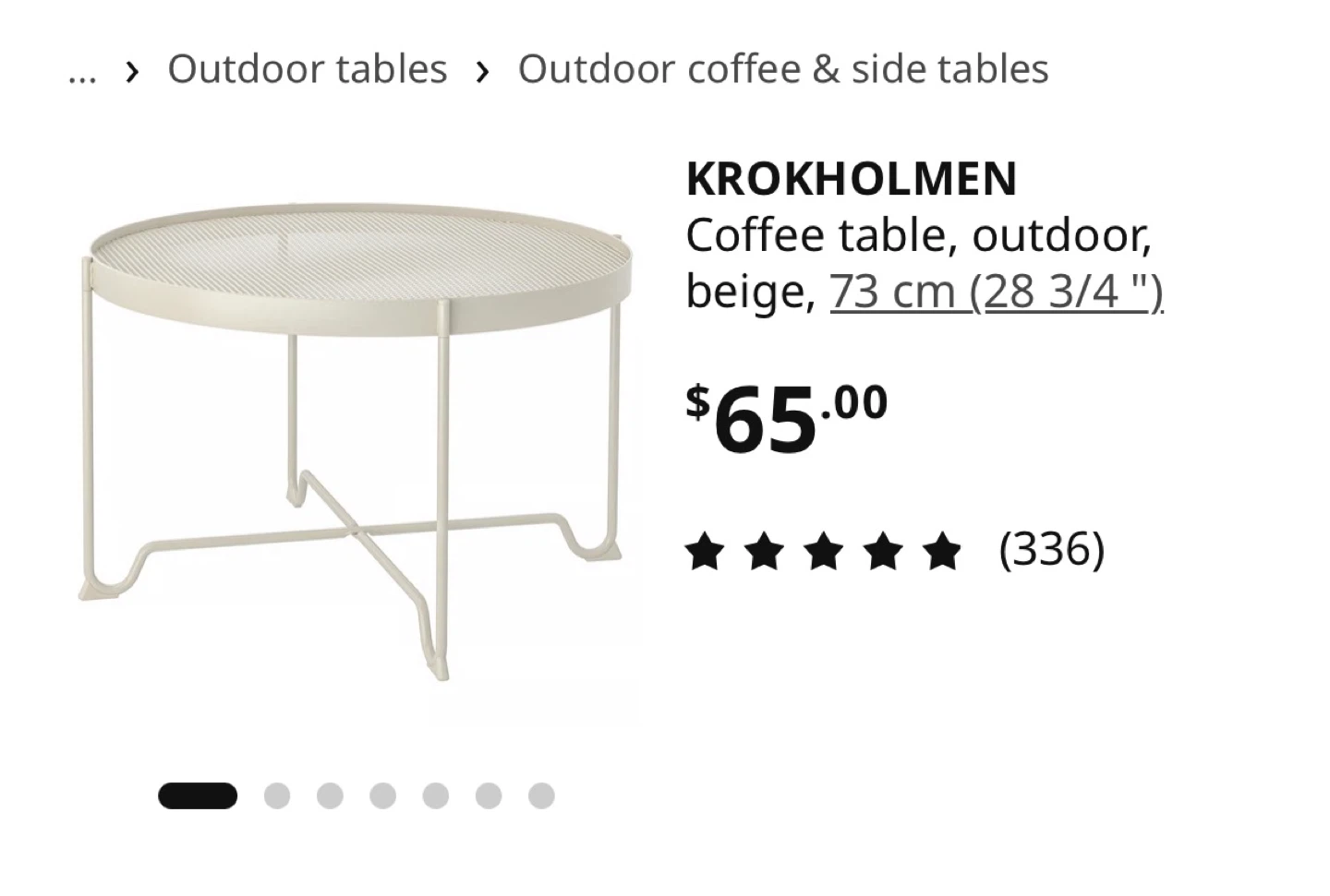 IKEA KROKHOLMEN Outdoor Coffee Table - Beige, 73 cm