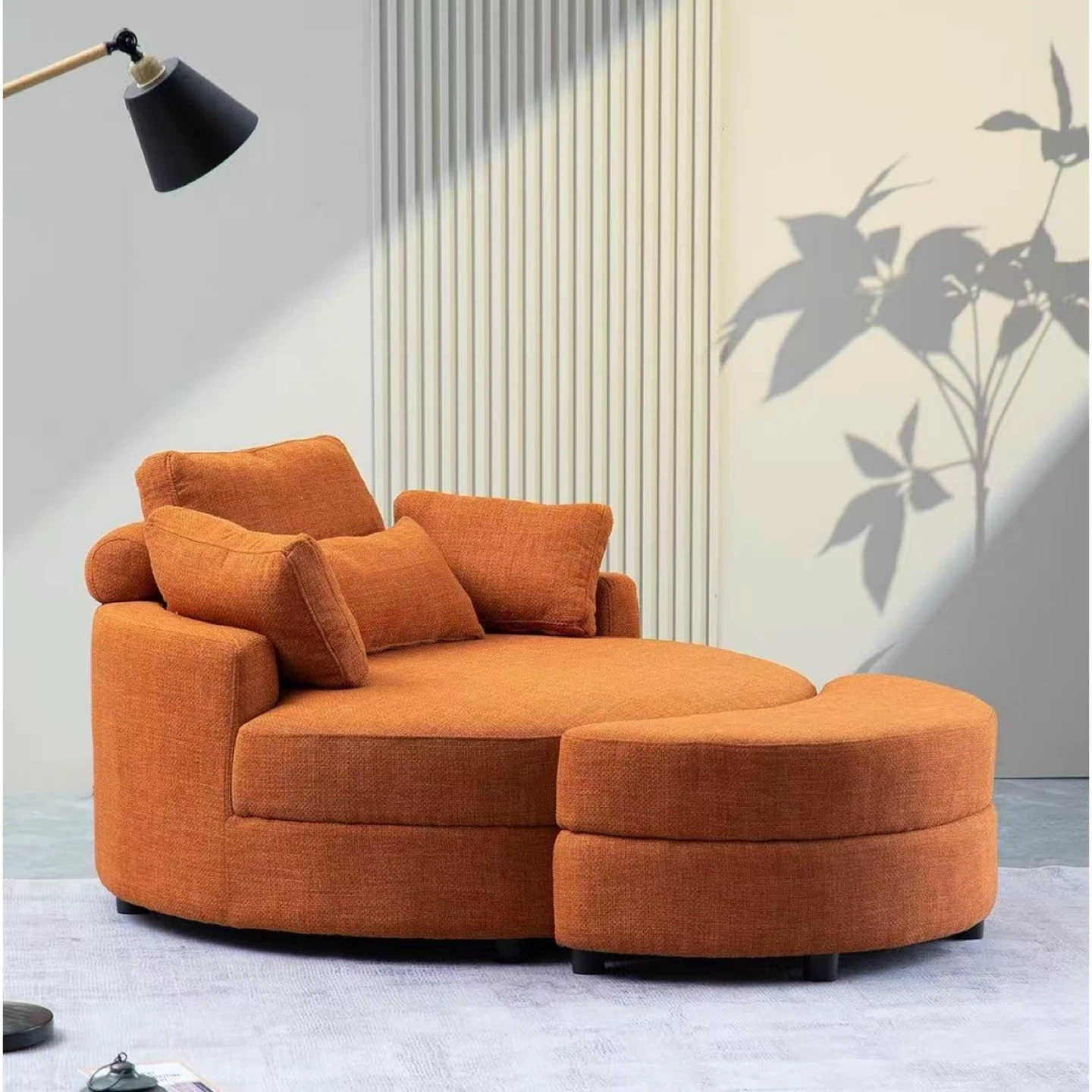 Orange Swivel Armchair with Ottoman