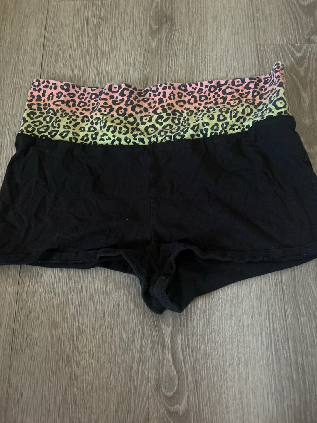 Black  shorts with neon leopard print waistband