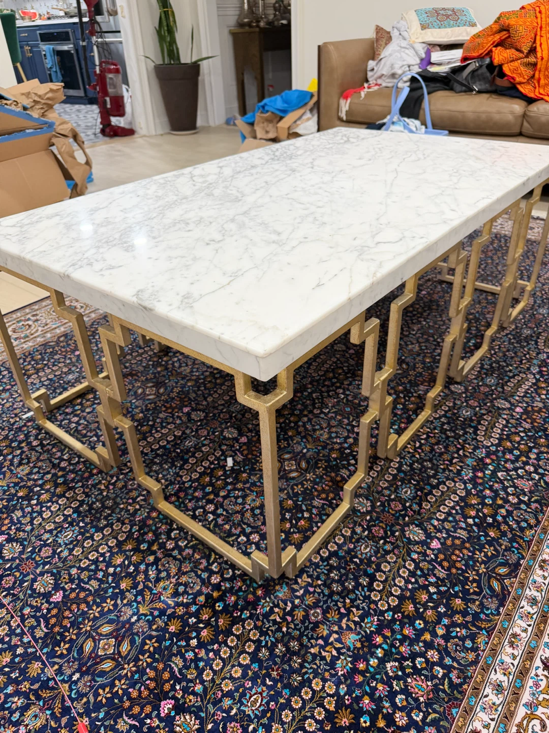 Marble Top Coffee Table with Gold Base