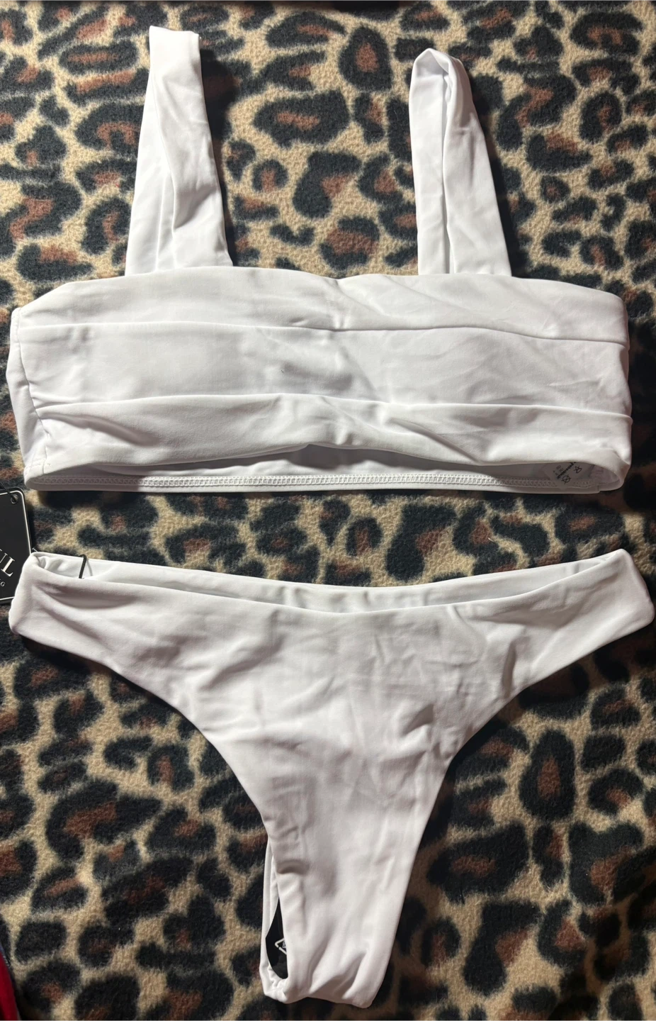 White Ruched Bandeau Bikini Top & Thong Bottoms - photo 2