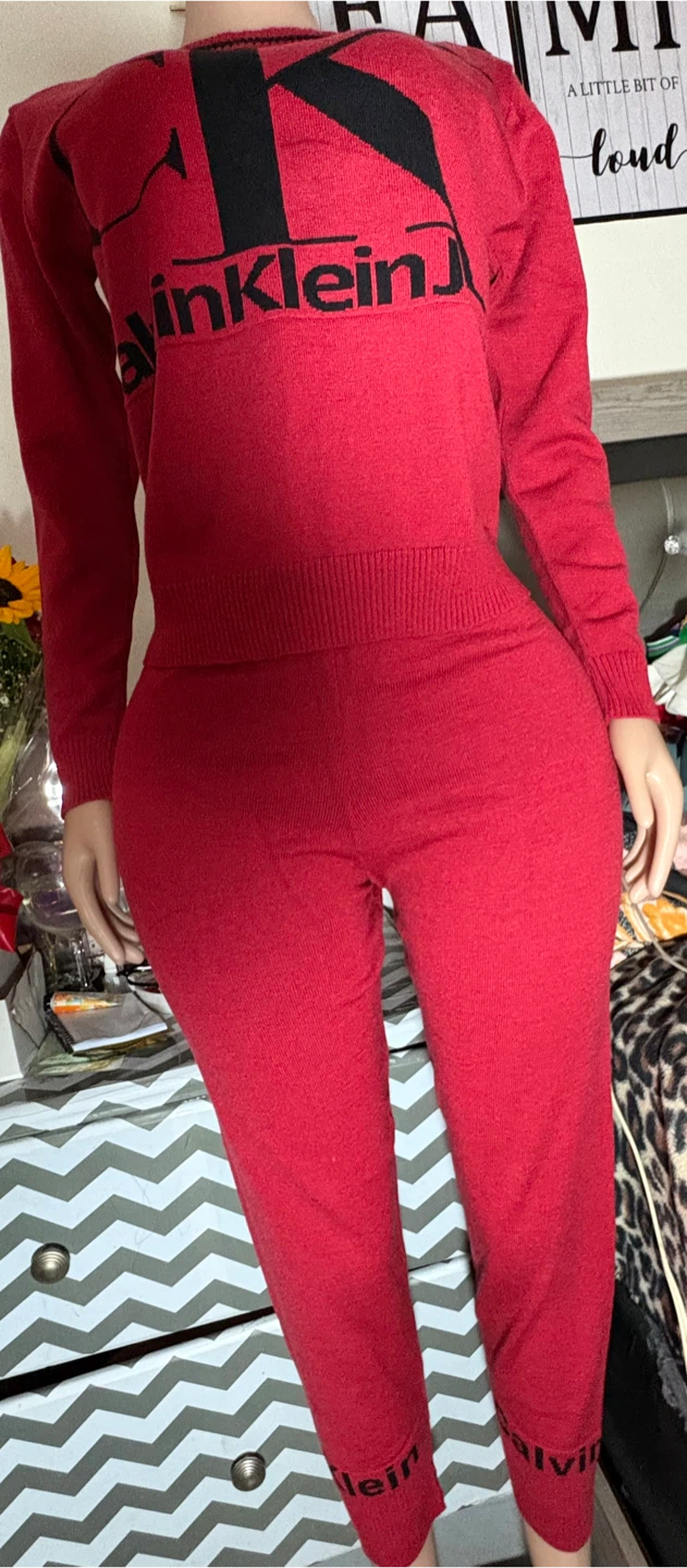 Calvin Klein Red Knit Sweat Suit Set