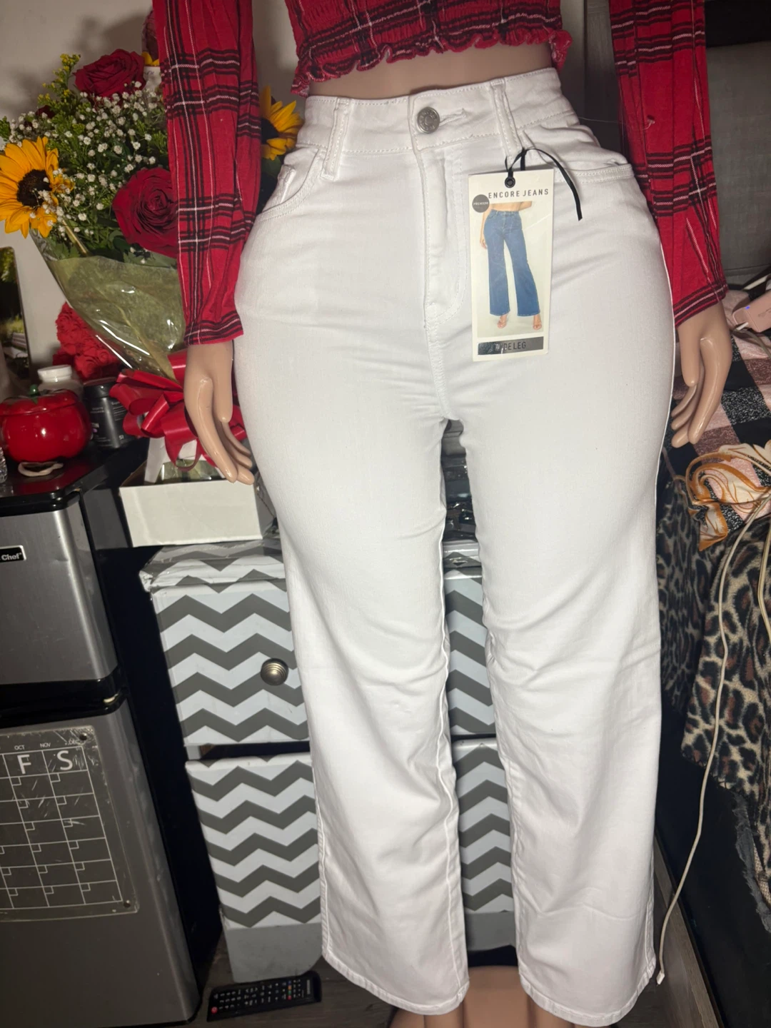 Encore Jeans White Wide Leg Denim Pants