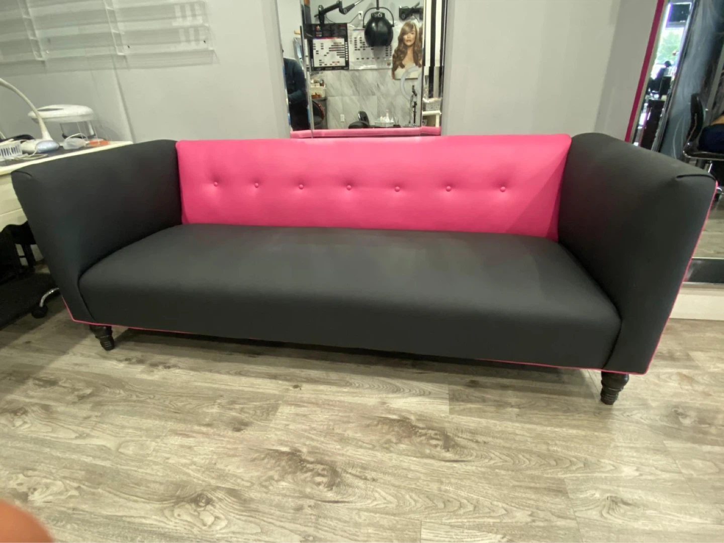 Stylish Reupholstered Black and Pink Sofa - photo 2