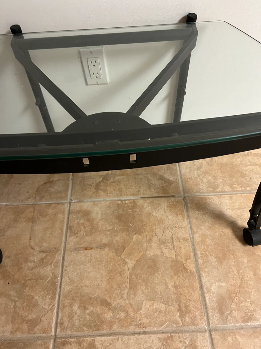 Glass Top Table with Black Metal Frame and Wheels - photo 2