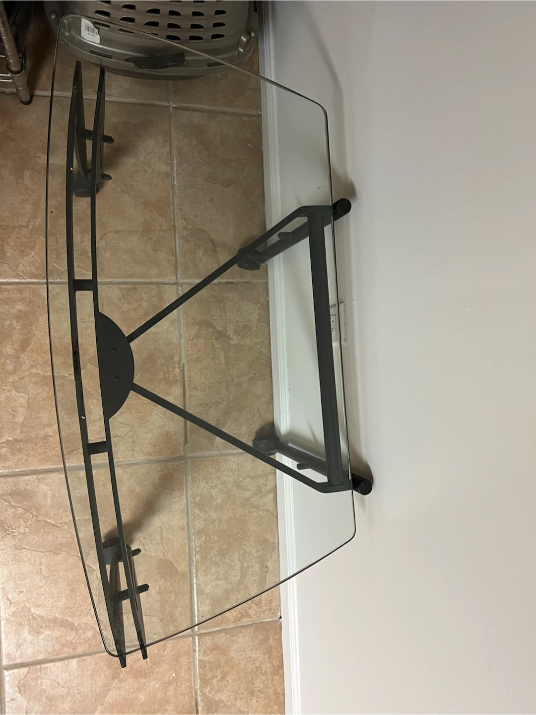 Glass Top Table with Black Metal Frame and Wheels - photo 3