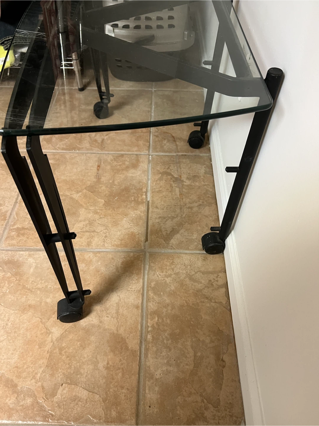 Glass Top Table with Black Metal Frame and Wheels - photo 4