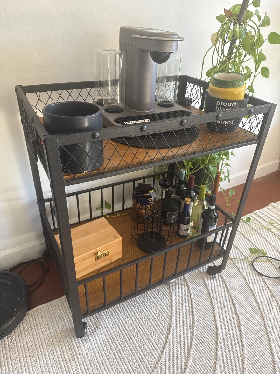 2-Tier Bar Cart with Wood Shelves