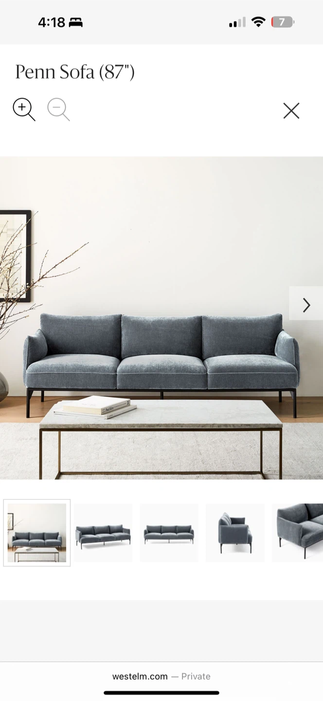 West Elm Penn Sofa - 87 inches Excellent Condition - photo 2
