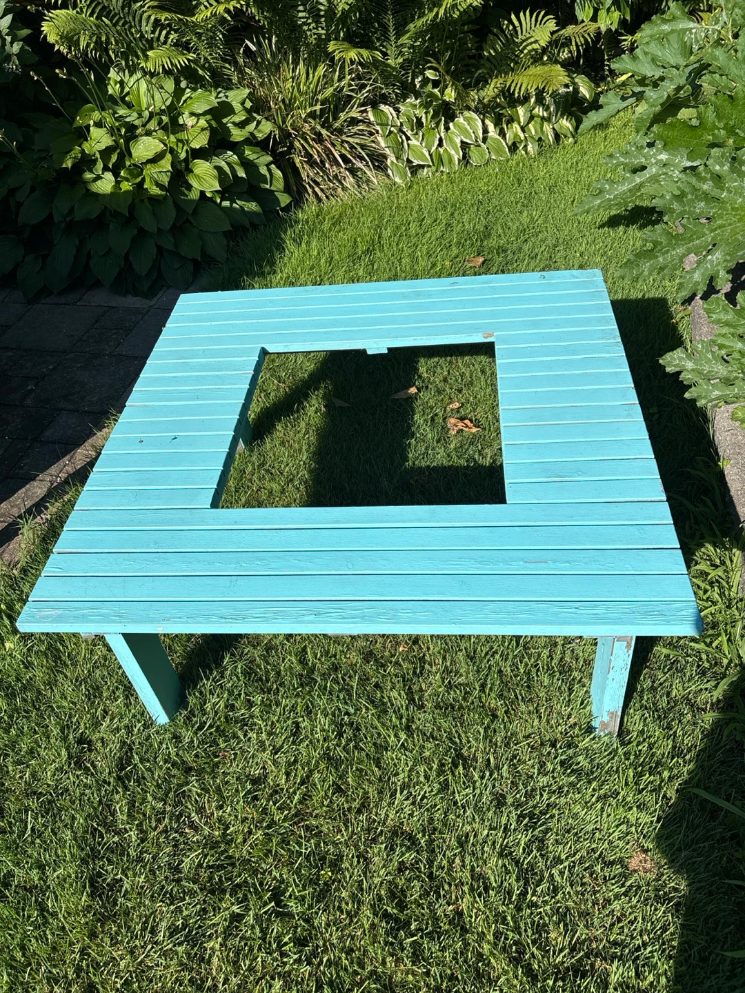 Turquoise Wooden Table with Square Opening