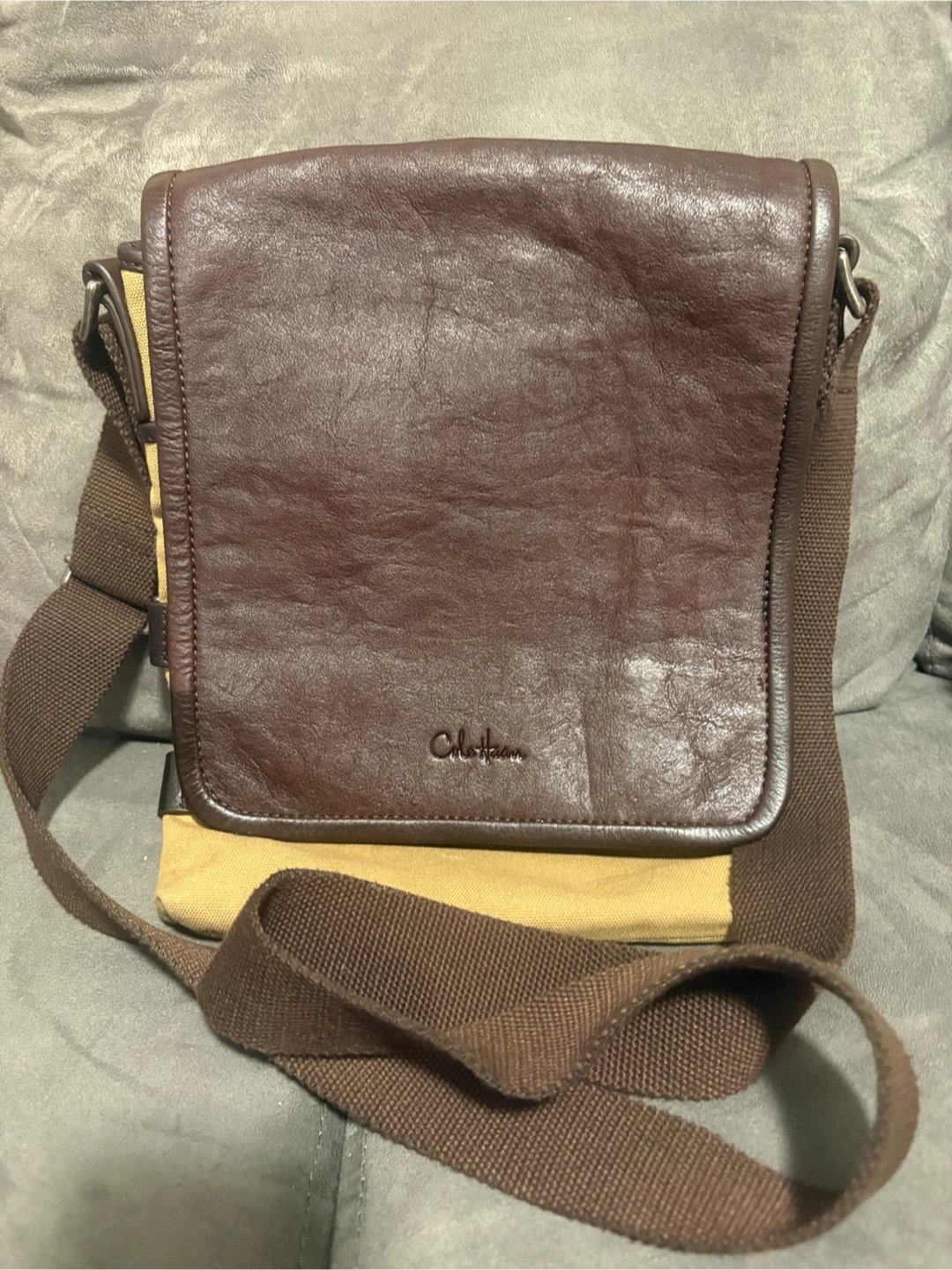 Cole Haan Brown Leather and Canvas Messenger Bag