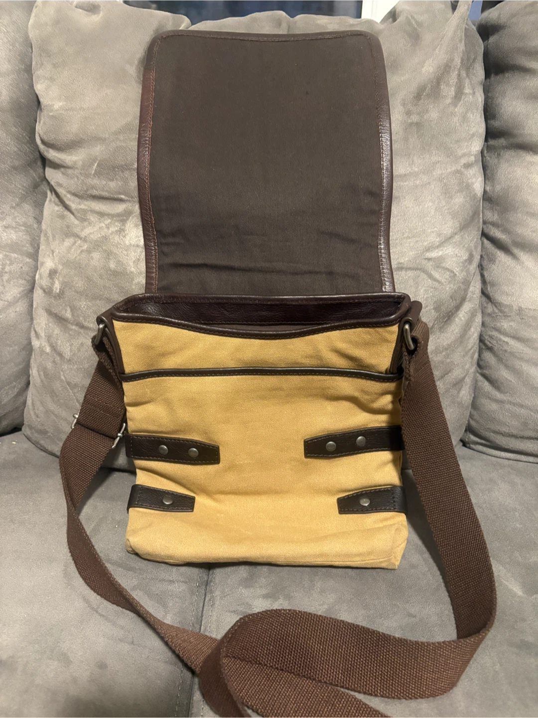 Cole Haan Brown Leather and Canvas Messenger Bag - photo 2