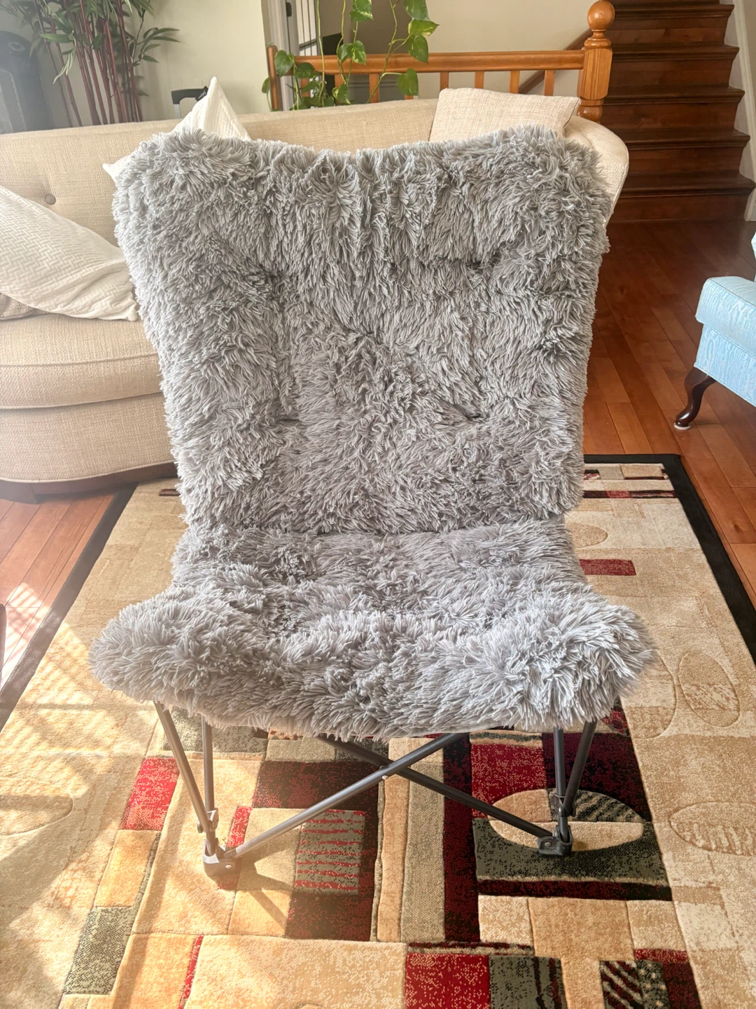 Fluffy Grey Butterfly Chair