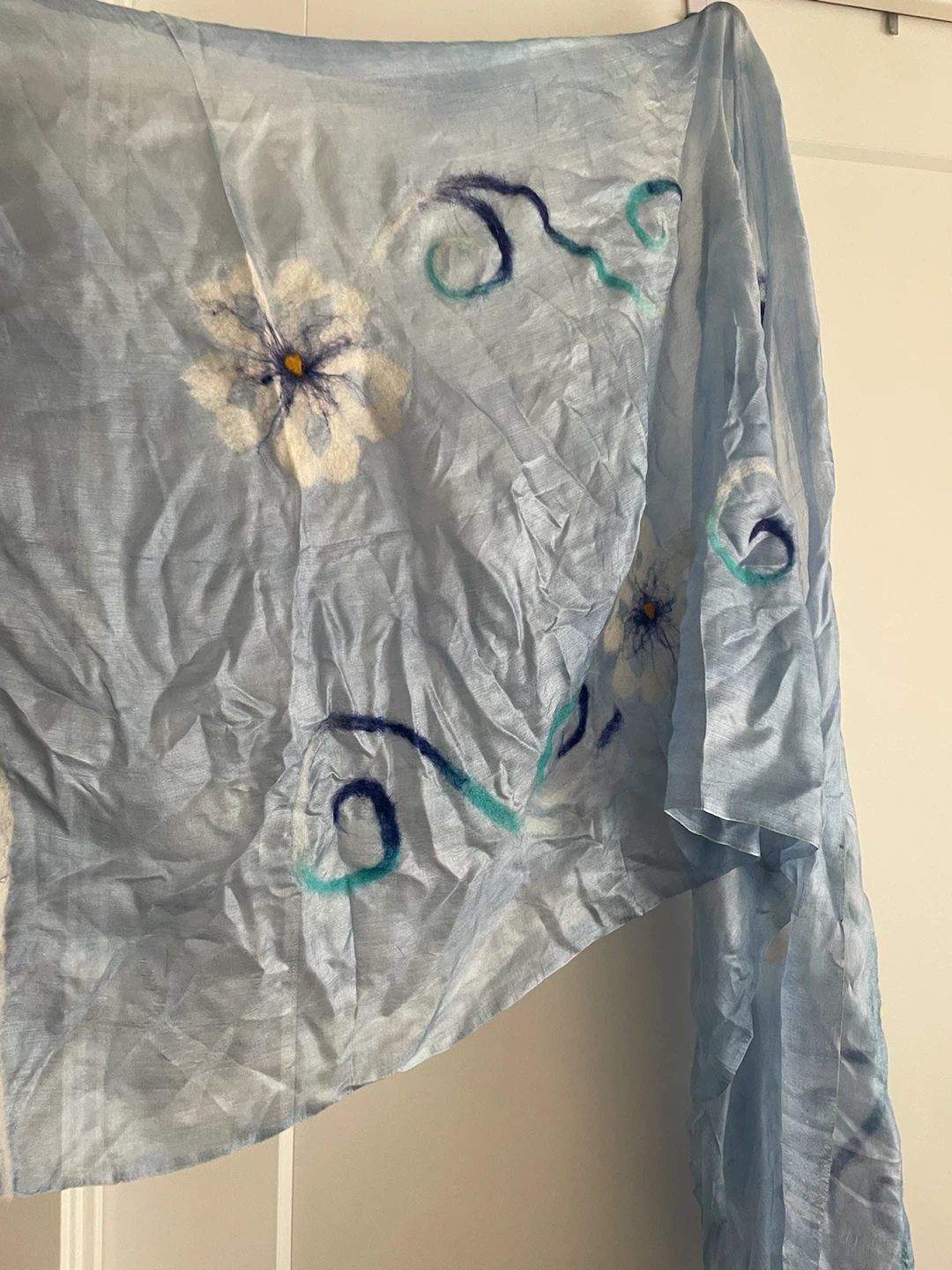 Light Blue Scarf with Floral Design