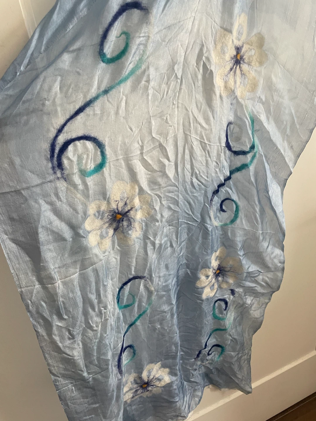Light Blue Scarf with Floral Design - photo 2