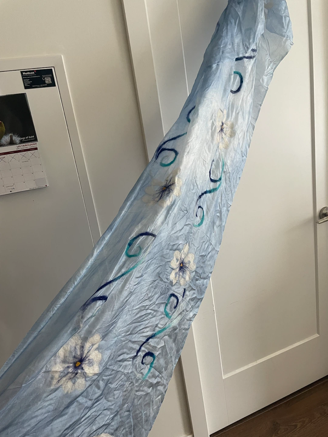 Light Blue Scarf with Floral Design - photo 3