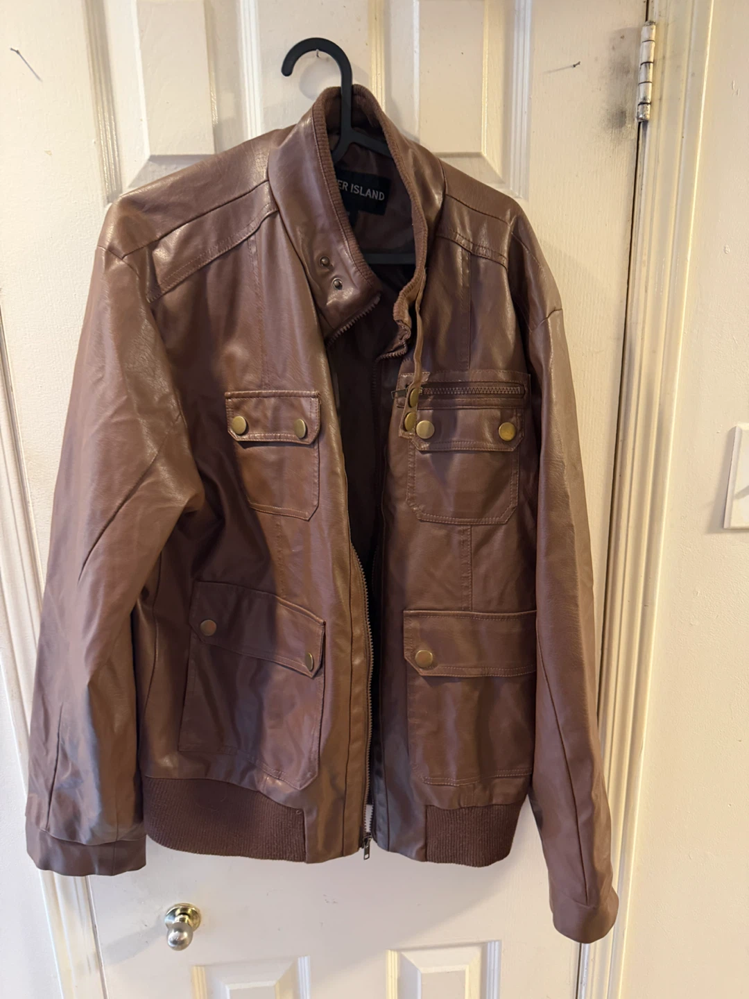 Brown River Island Faux Leather Bomber Jacket