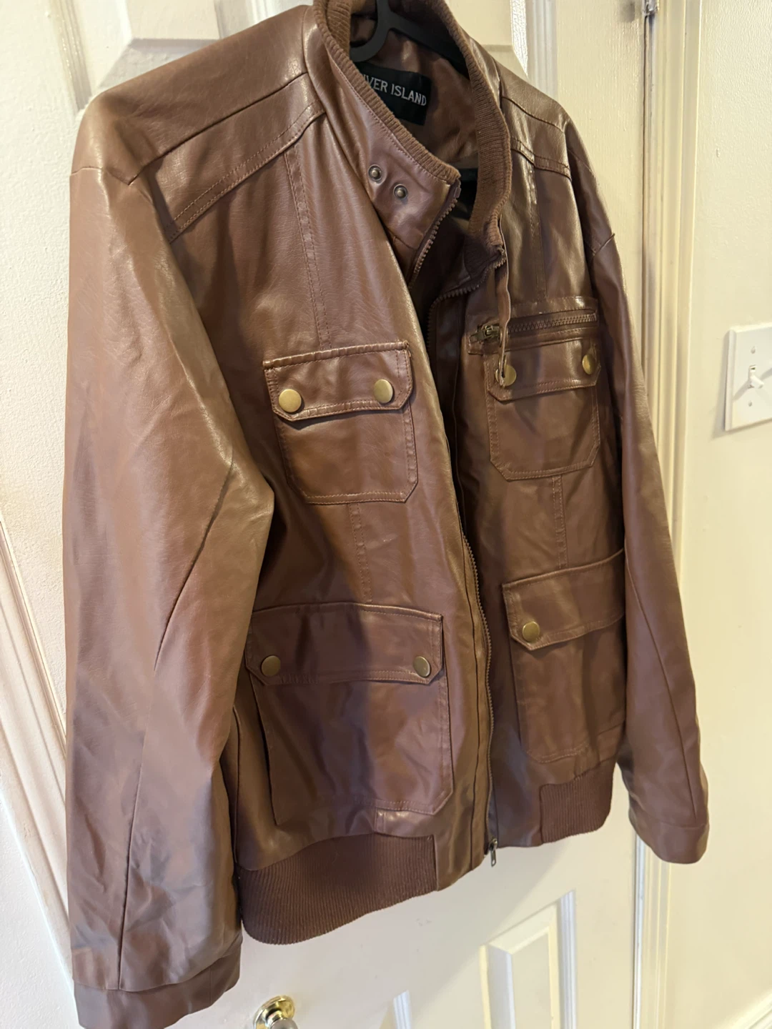 Brown River Island Faux Leather Bomber Jacket - photo 3