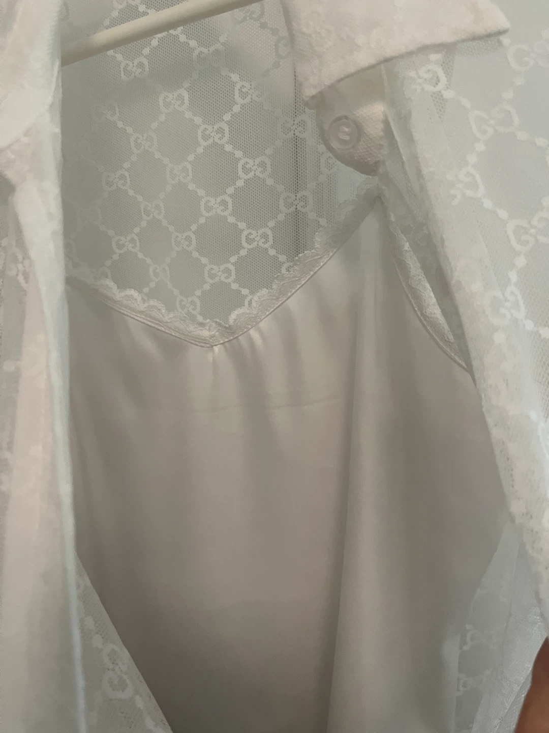 White GG Lace Shirt with cami - photo 2