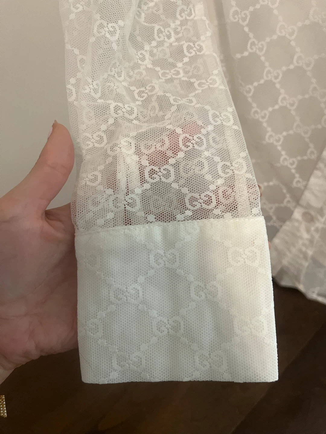 White GG Lace Shirt with cami - photo 3