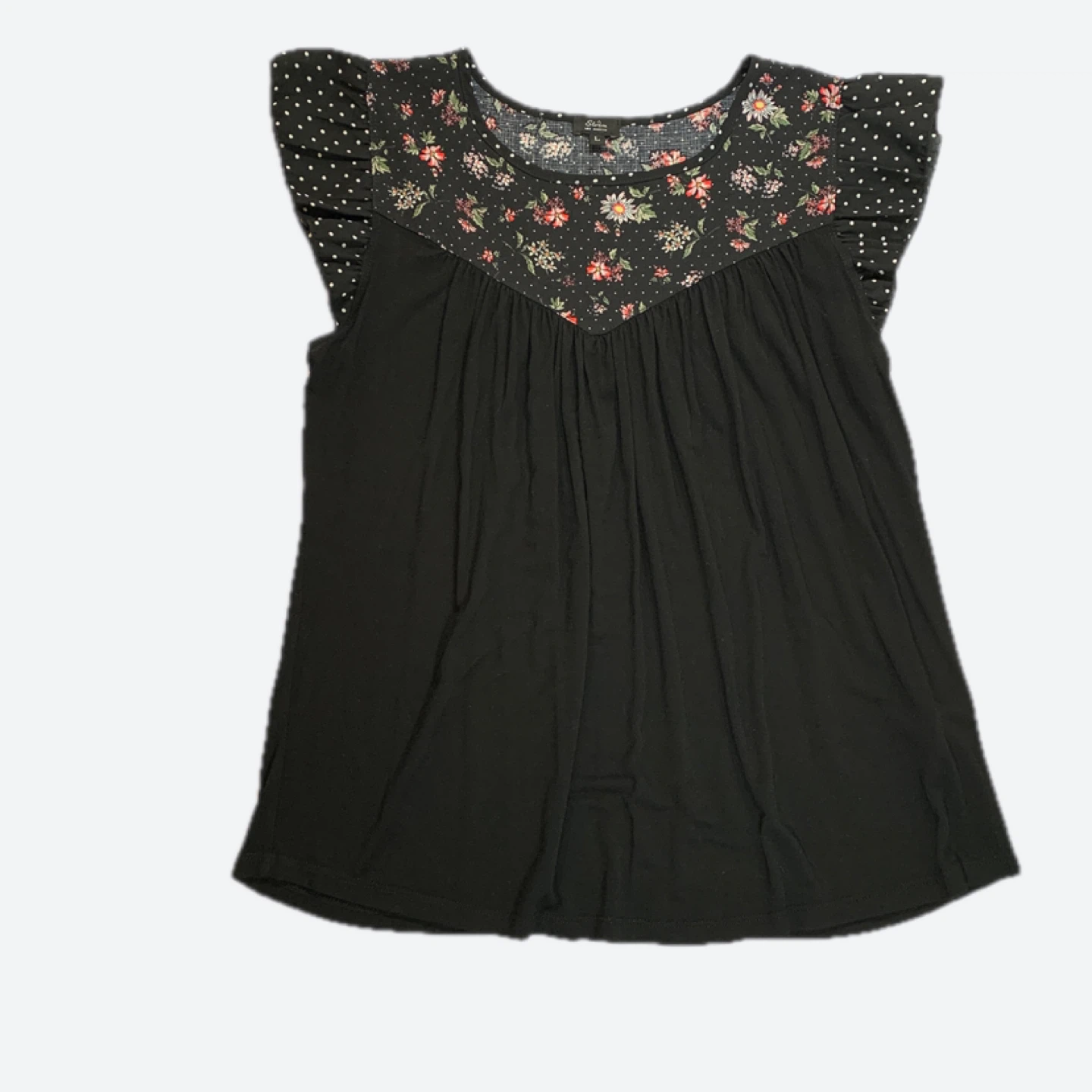 Black floral and polka dot blouse