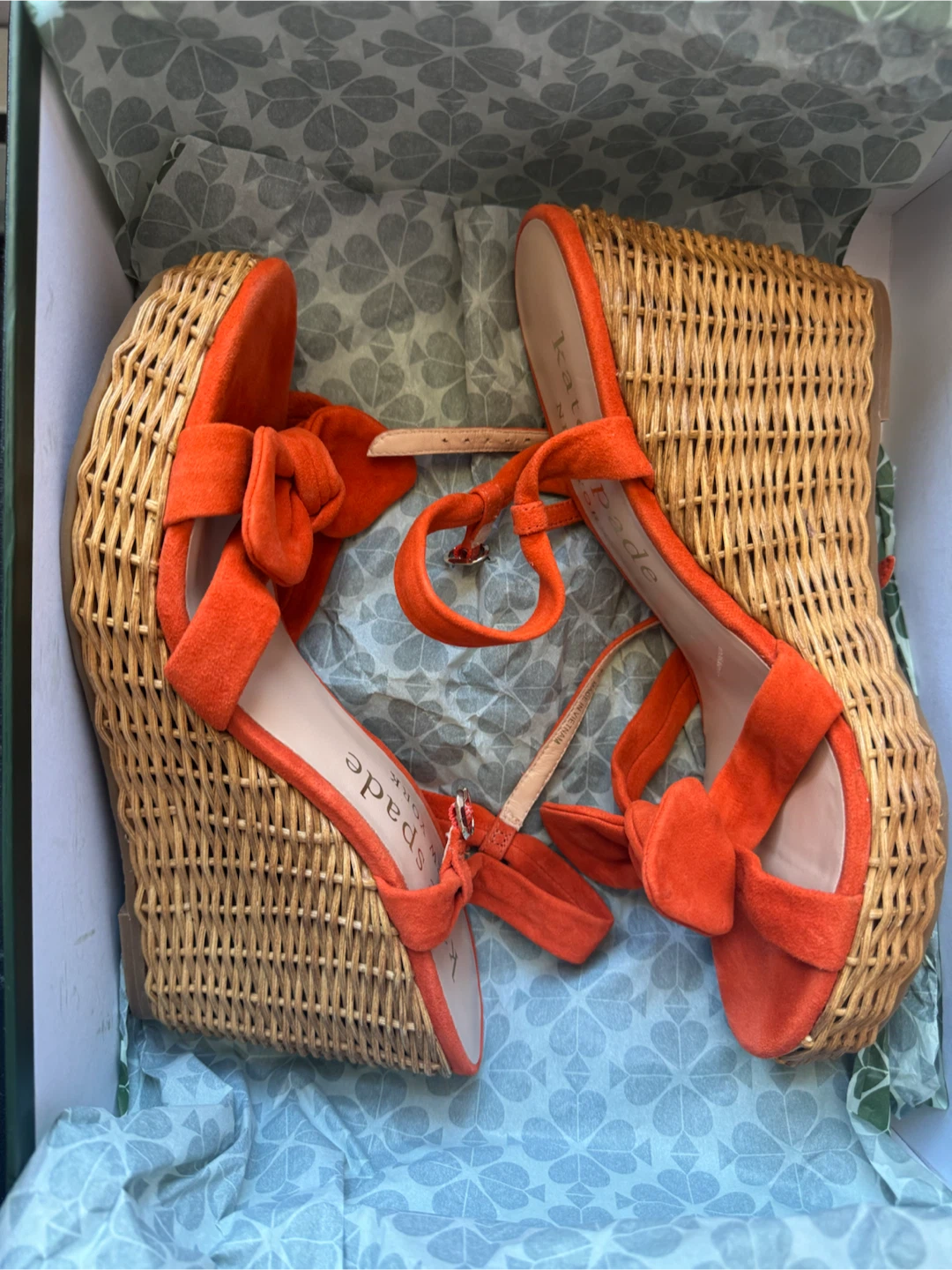 Kate Spade Orange Suede Bow Wedge Sandals