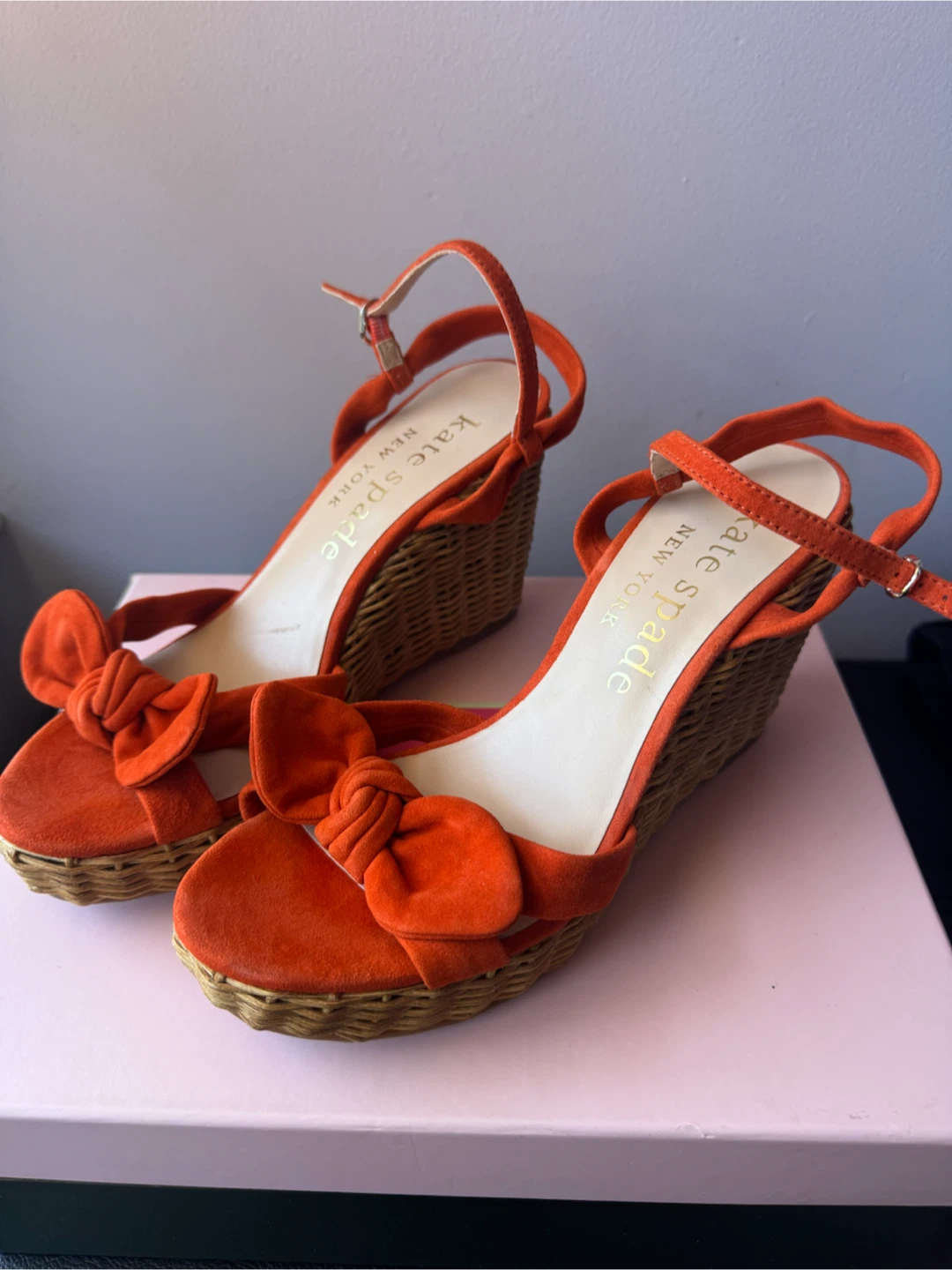 Kate Spade Orange Suede Bow Wedge Sandals - photo 4