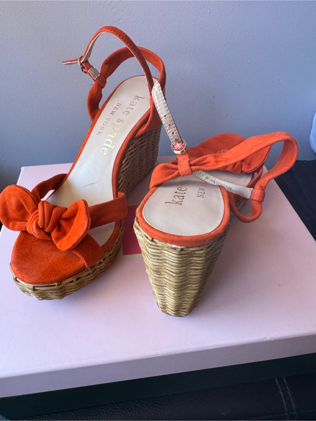 Kate Spade Orange Suede Bow Wedge Sandals - photo 5