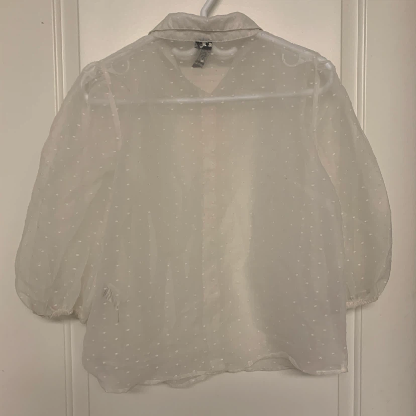 Sheer White Polka Dot Puff Sleeve Blouse - photo 2