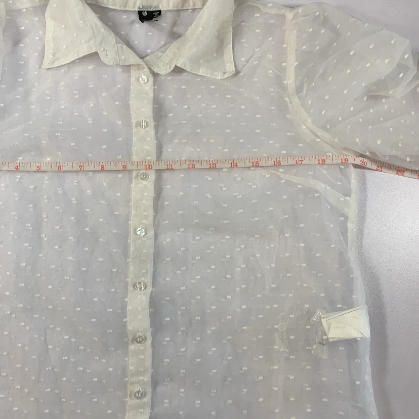 Sheer White Polka Dot Puff Sleeve Blouse - photo 3