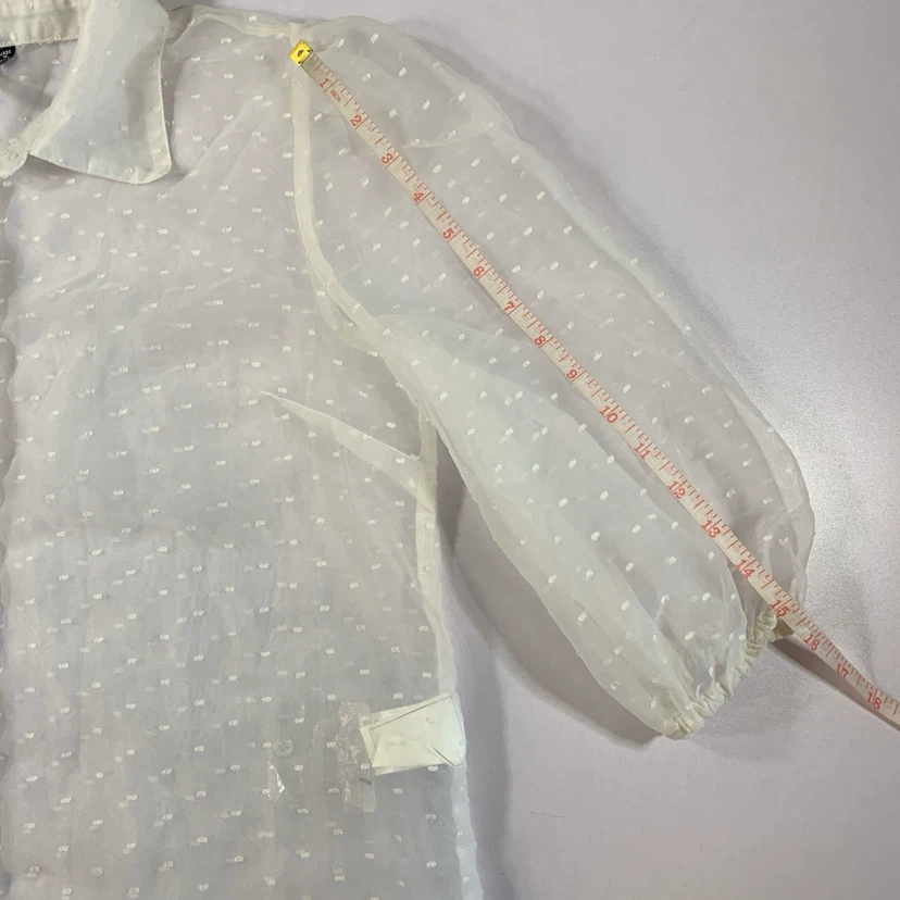 Sheer White Polka Dot Puff Sleeve Blouse - photo 5