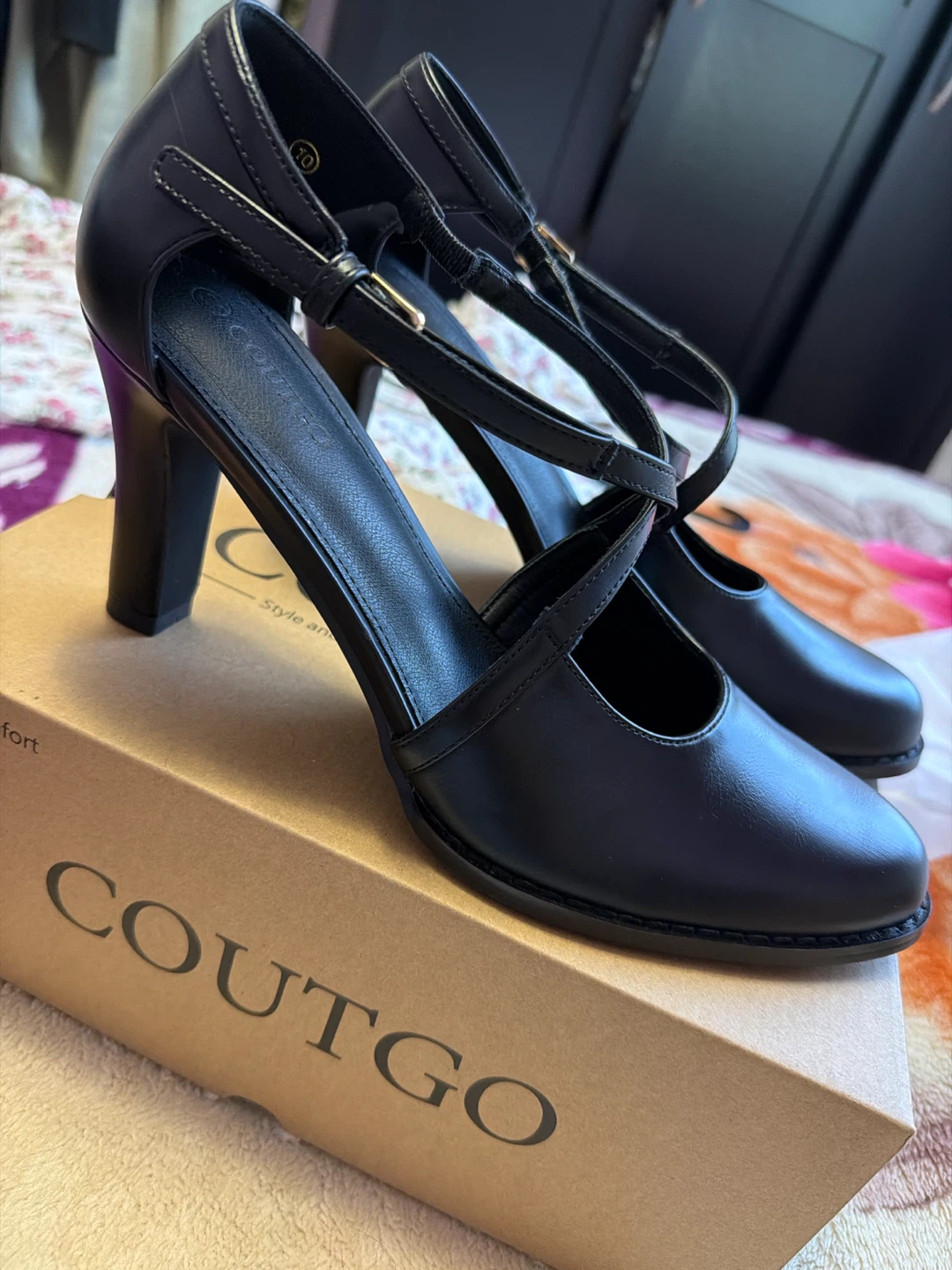 Coutgo Black Strappy Heels - Size 10 - photo 2