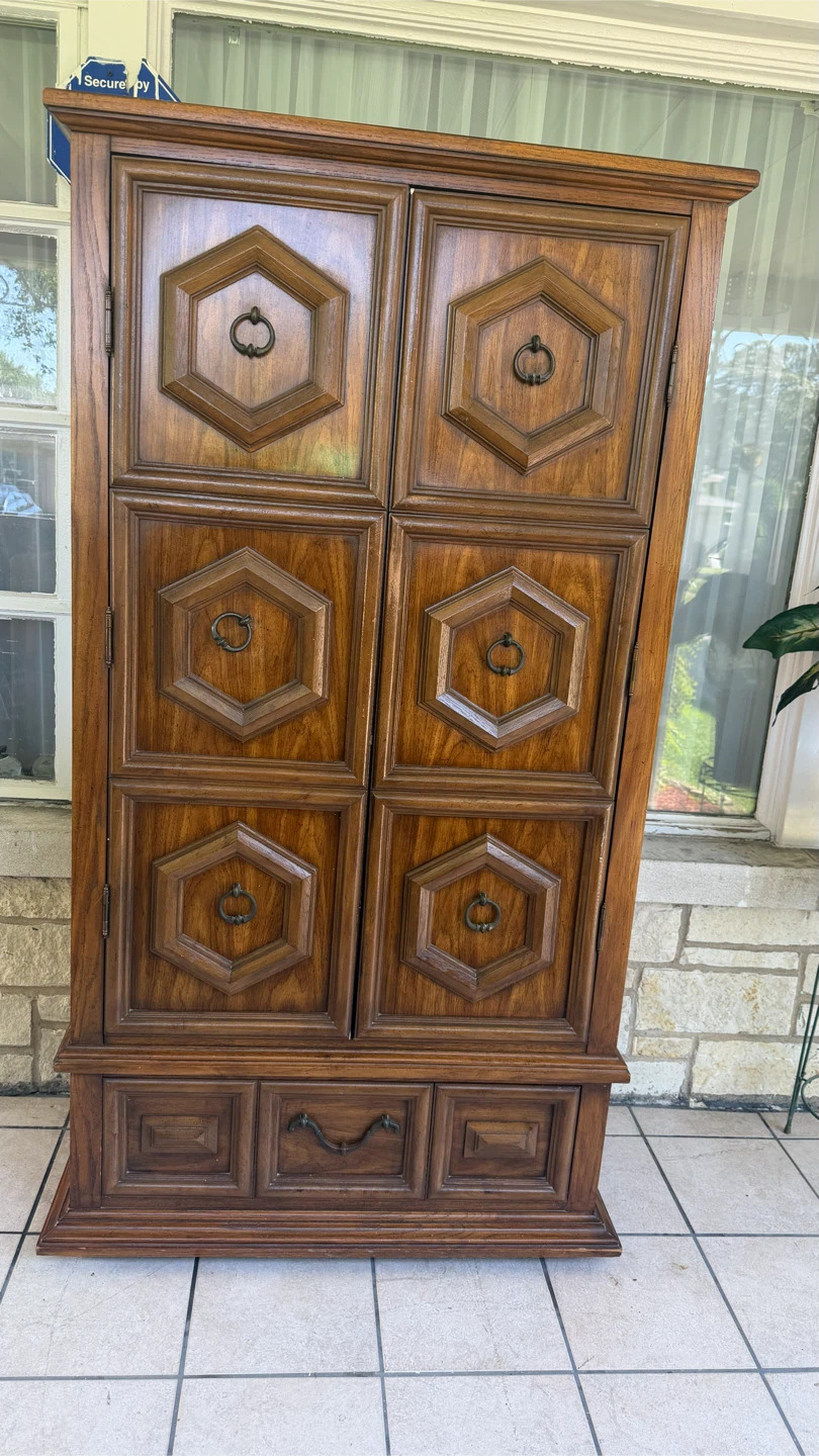 Vintage Wood Armoire with Drawers