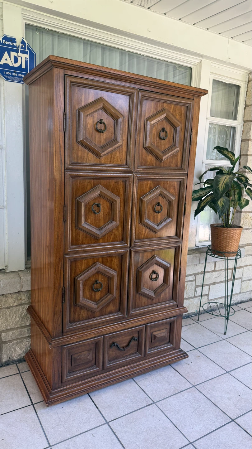 Vintage Wood Armoire with Drawers - photo 4