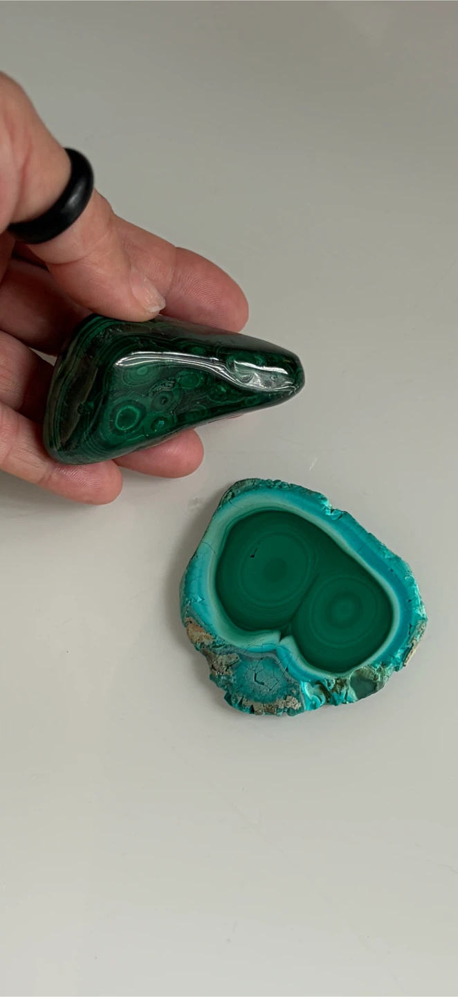 Polished Malachite Slice and Tumbled Stone