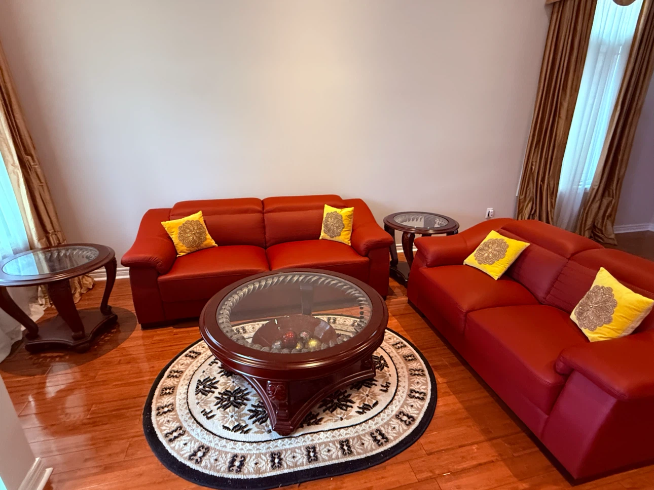Red Sectional Sofa with Coffee Table and End Tables